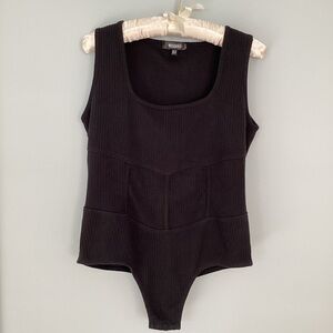 Misguided Black Ribbed Corset Detail Sleeveless Bodysuit Size 12